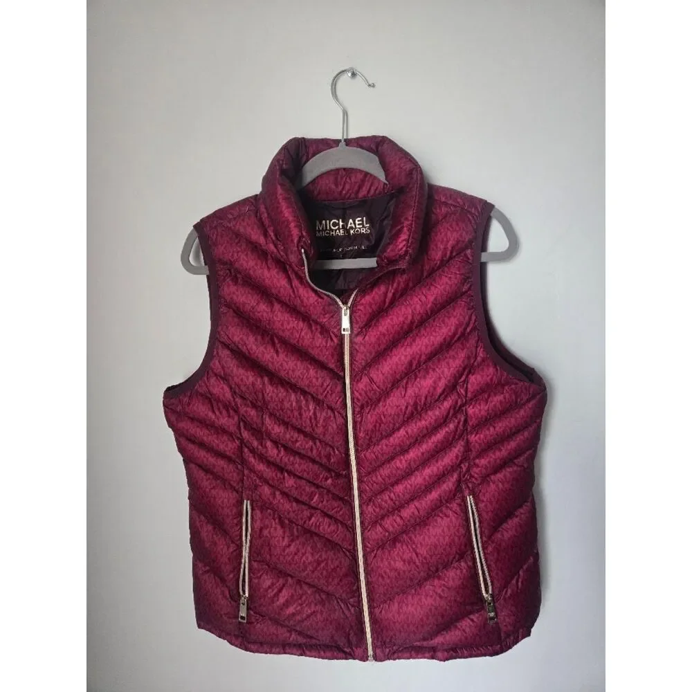 Michael Kors MK Logo Puffer Vest Jacket Dark Brandy Size L